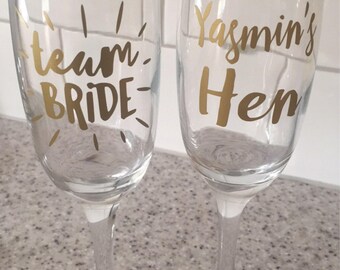 Personalised vinyl decal/stickers for Hen Party Weekend prosecco glasses Team Bride Tribe