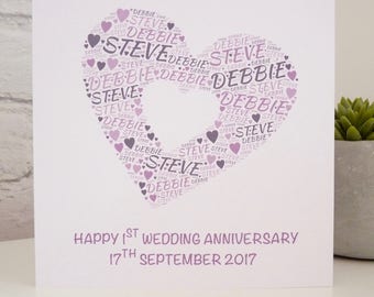 Personalised 1st Anniversary Card, Wedding Anniversary Card, Special Card, Personalised Anniversary Card