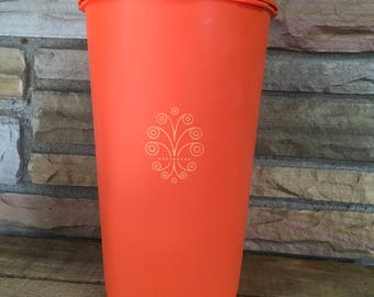 Vintage Orange Tupperware Canister , Lid , Servalier , Snack Keeper , Tall Canister , 10 inch , Retro , Mid Century , Kitchen