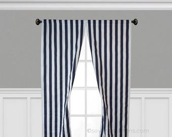 Navy Blue Curtains Navy Stripe Curtain Panels Window Treatments Custom Drapes Nautical Home Decor Valance Kitchen Nursery Curtains