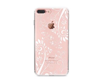 Clear iPhone 7 Plus case, vintage floral iPhone 7 case, pretty iPhone cases, iPhone 6s Plus case/6s case, clear phone cases