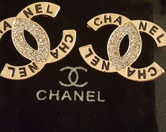 Chanel inspired gold rhinestone post earrings for pierced ears