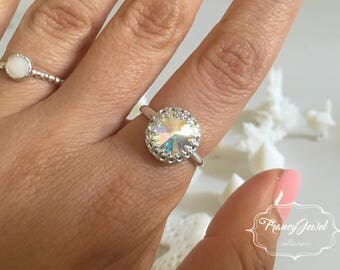 Bridal ring, engagement ring, sterling silver ring, Swarovski Rainbow, made in Italy, birthday gifts, wedding gift