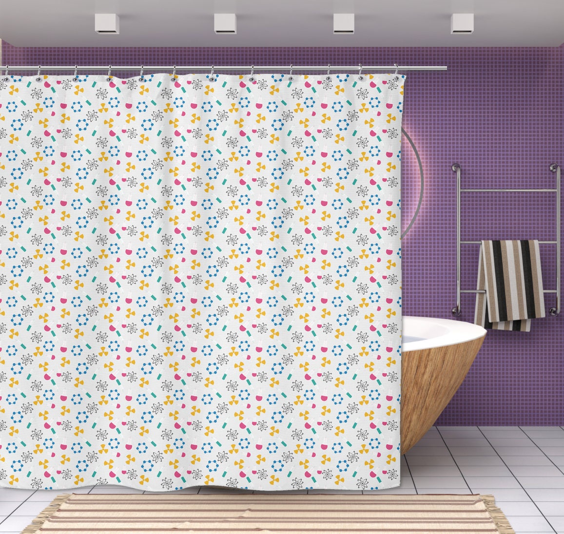 New Science Shower Curtain Atoms Beakers & Molecules