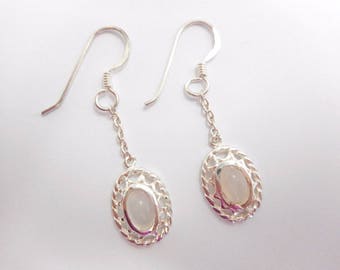 Moonstone Earrings, Sterling Earrings, Dangle Earrings, Hook Earrings, Sterling Silver Oval Moonstone Dangle Earrings #1262