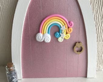 Fairy door, over the rainbow fairy door, wooden fairy door, magical door, room decor, fairy, rainbow, gift