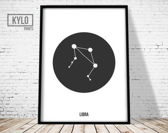 Libra Print, Libra Constellation Art, Zodiac Poster, Astrology Wall art, Constellation Print, Scandinavian Printable, Geometric Art Print
