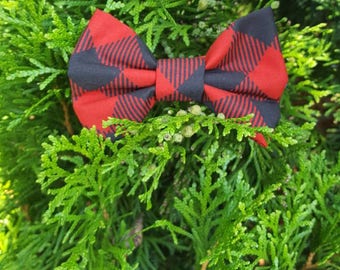 Red plaid dog bowtie