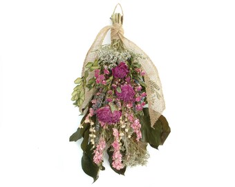 Farmhouse Decor, Floral Arrangement, Dried Peonies, Wall Decor, Shabby Cottage, French Country Chic, Large Flower Bouquet, Burlap