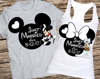 Just married disney shirt and tank, Disney wedding tank top, Disney honeymoon tanks, Bride tank and groom shirt, Anniversary shirt and tank