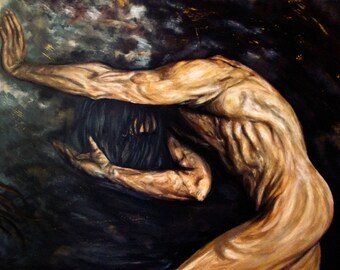 first painting on three algorithm triptych 1 soul, oil on canvas