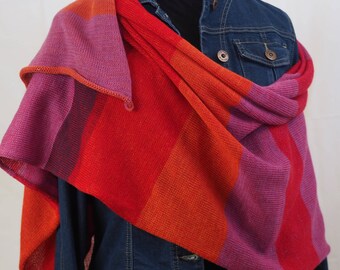 Merino and worsted love orange and pink scarf.