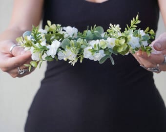 Flower crown wedding, baby's breath look crown, white floral crown, flower headband, bridal headpiece