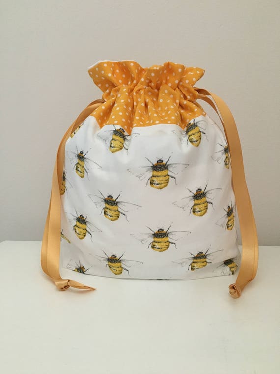 Knitting bag / knitting bags / crochet bag / project bag / white bees