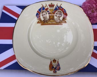 Coronation side plate, King George VI & Queen Elizabeth, Royal Family, British memorabilia, souvenir ware, collectible