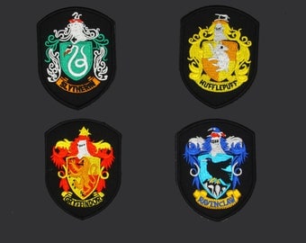 Set of 4pcs Harry Potter Hogwarts School House Badge Embroidered Applique Patch. Iron On or Sew On Badge 5.8 x 7.87CM
