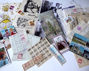 Vintage ephemera pack, postcards, scrapbooking, mixed media, pack #8