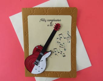 Birtday greeting card | Guitar card | Electric guitar | Music | Music notes | Red | Musical instrument