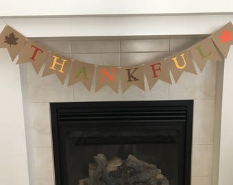 Thankful Banner, Thanksgiving Banner, Fall Decor, Leaves, Fall Colors,Fall Burlap Banner, Photo Prop
