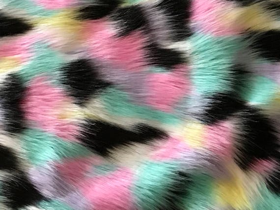 Pastel Multi Color Faux Fur Fabric By The Yard 60 Wide