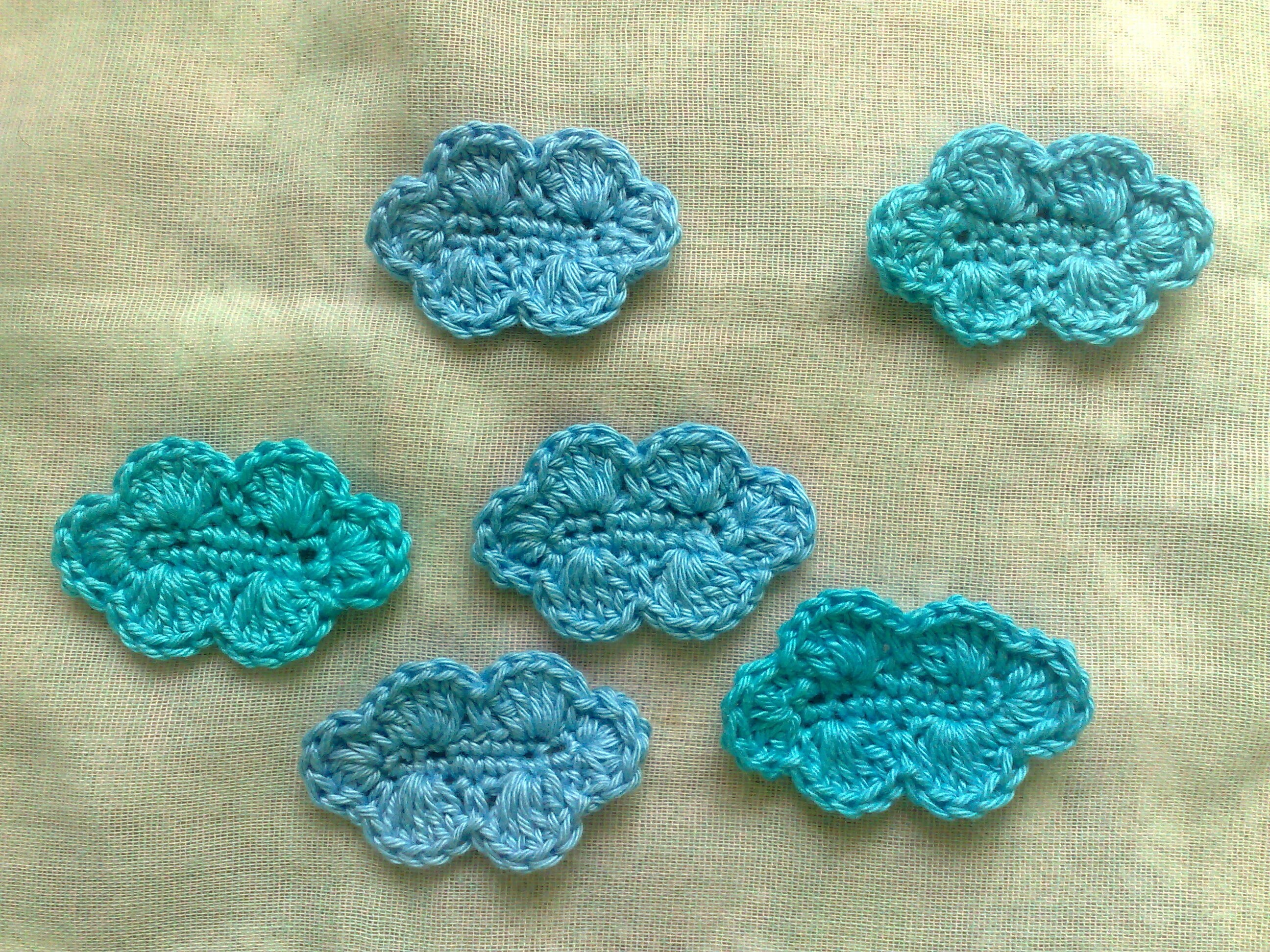 Blue clouds crocheted patch, 6 blue crochet cloud for children birthday ...