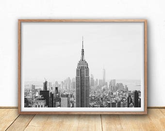 New York Print, Digital Download, Urban Photography, Black And White Wall Art, New York City, Empire State Building, Architecture Photograph