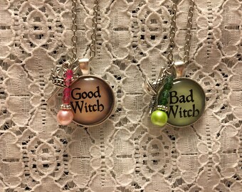 Good Witch/Bad Witch Charm Necklace Set/Good Witch Necklace/Bad Witch Necklace/Good Witch Jewelry/Bad Witch Jewelry