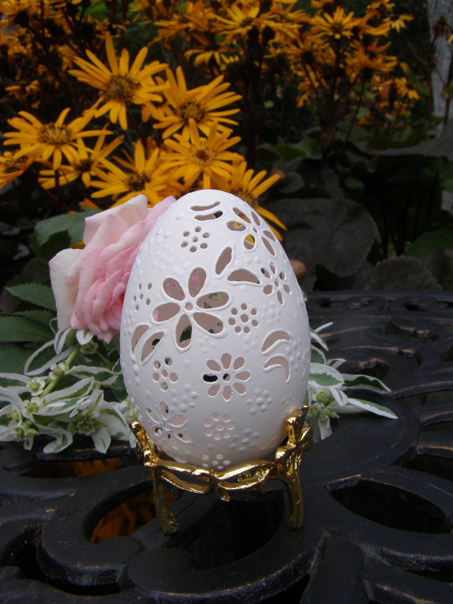 Hand Carved Lace Goose Egg Decorated Goose Egg Carved Unique