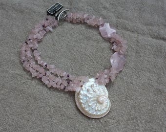 natural seashell necklace and Rose Quartz