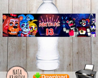 FNAF printable. Five Nights at Freddy's Water Labels. Five nights at freddys party supplies. FNAF bottle labels