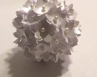 3" White Paper Flower Ball, Kissing Ball, Pomander, Flower Ball, Wedding Favor, Party Favor, Baby Shower Favor, Favor