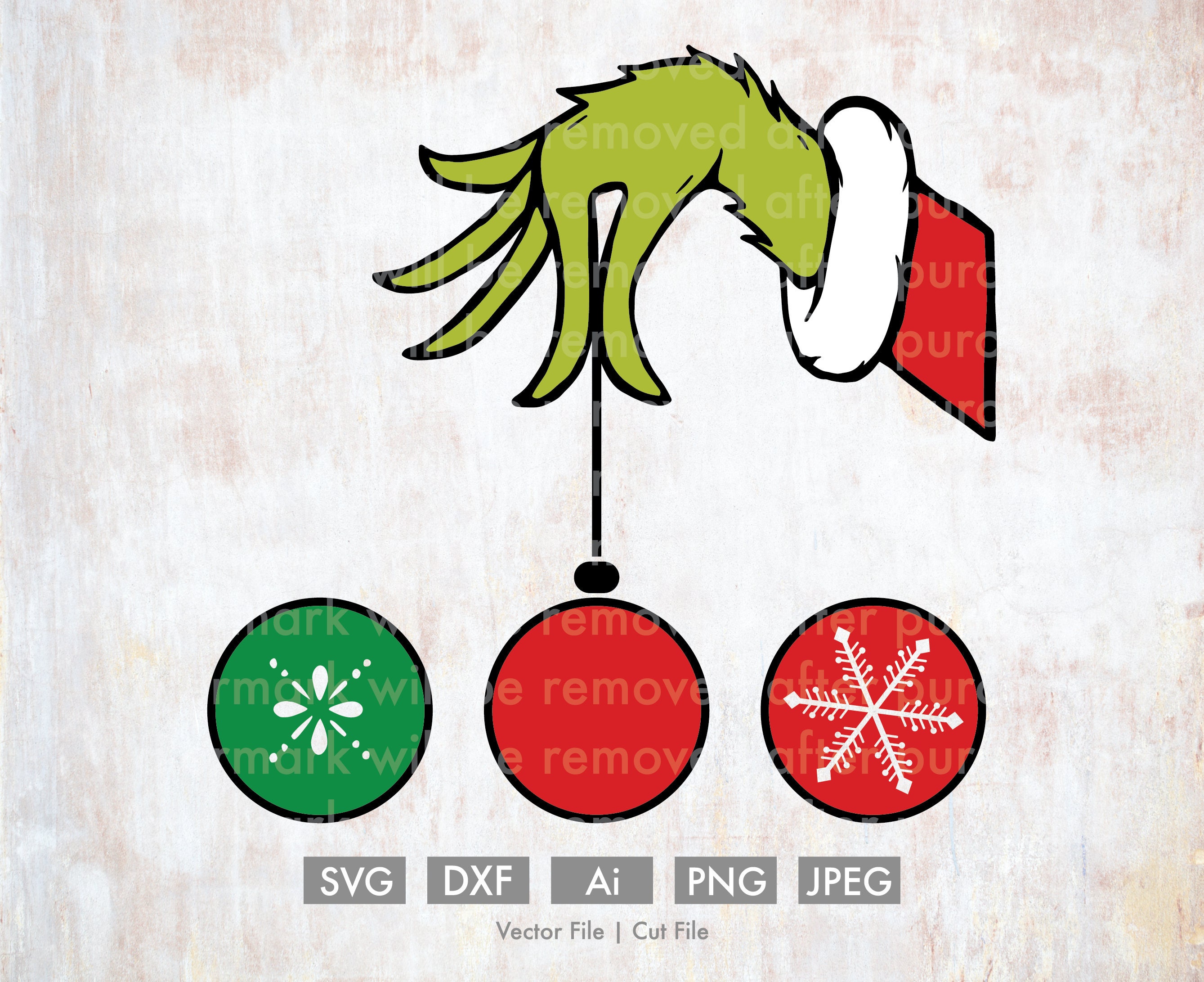 Grinch Hand svg Various Christmas Ornaments Cut