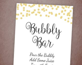 Bubbly Bar Sign Printable, Mimosa Bar Sign, Bridal Shower Decorations, Gold Confetti Wedding Sign, Cocktail Drink Sign, BSG1