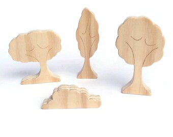 Set of trees and bush - wooden toys - waldorf figures - eco friendly natural and organic toys