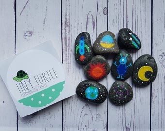 Space story stones, story telling set, birthday gift, unique gift, children's gift, handpainted gift