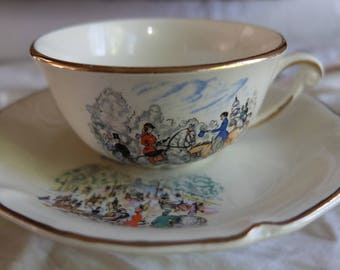 Ceranord Saint amande 5 small tea / coffee cups and saucers, 50s, floral pattern. French vintage, French dinnerware, French country decor