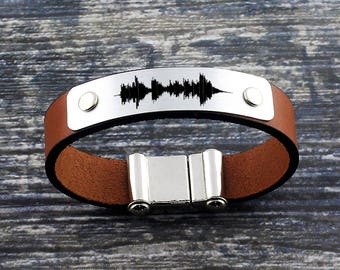 Sound Waves Bracelet, Personalized Bracelet, Mens Leather Bracelet, Voice Recording, Personalized Mens Gift, Special Gift, Anniversary Gifts