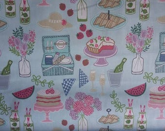 Lewis & Irene picnic in the park cakes 100% cotton fabric 44 inch / 110cm