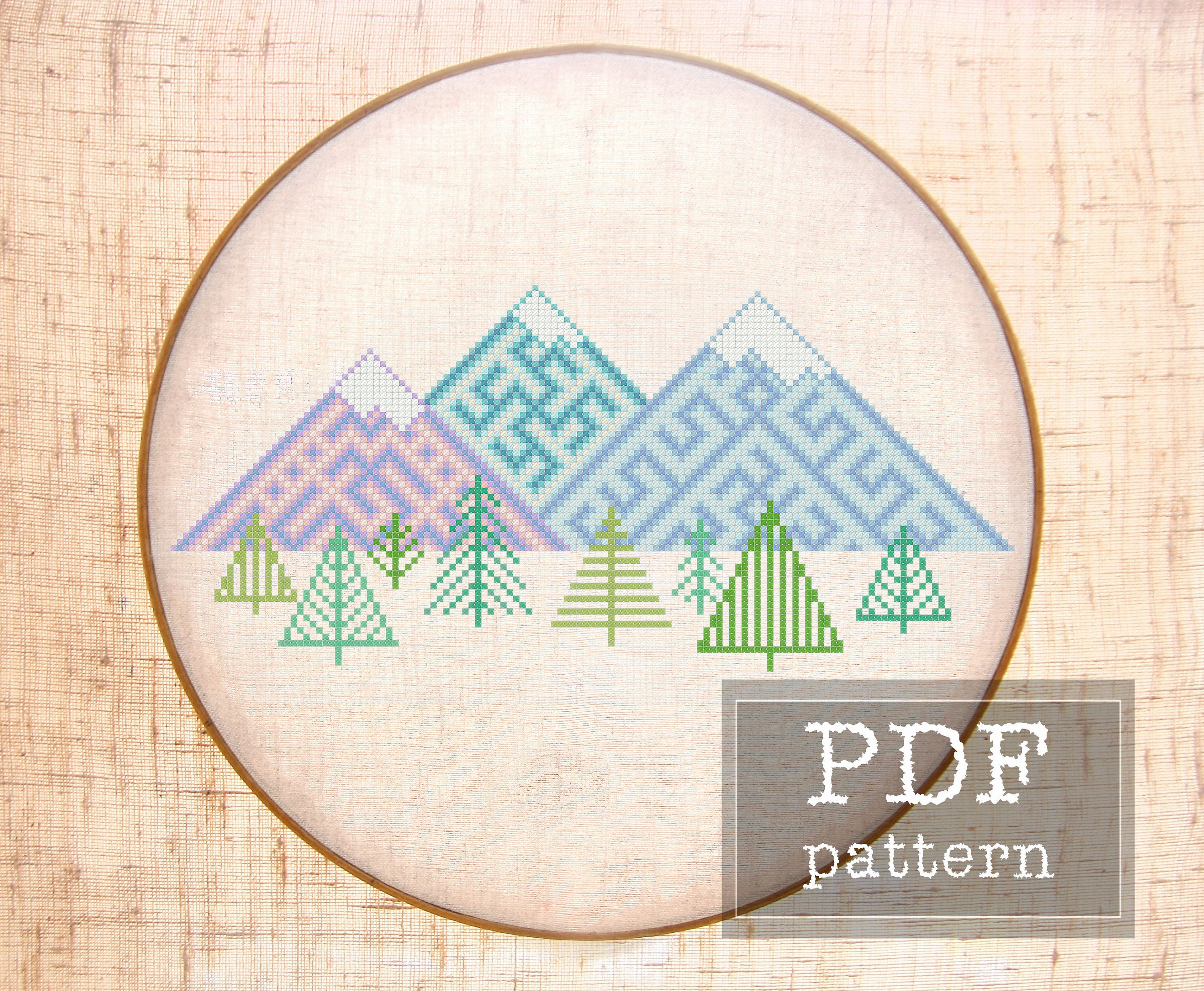 Geometric mountain cross stitch pattern Adventure cross stitch