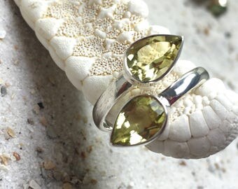 Sterling Silver Ring with Lemon Quartz Gemstone / ajustible size / natural untreated gemstone