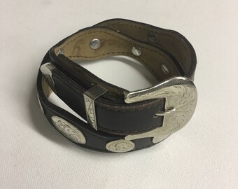 HANDMADE vintage leather/sterling silver concho belt // size XS