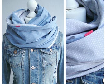 Loop, circle scarf, grey / blue with dots