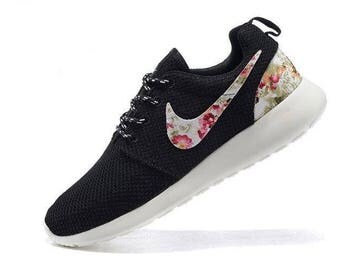 Custom Nike Roshe Run athletic running shoes with floral print