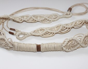 Macrame belt with natural suede/Crochet belt