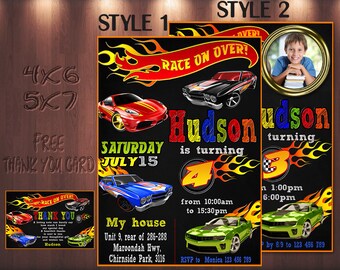 hot wheels invitation, cars Invitation, hot wheels birthday invitation, racing birthday Invitation, cars, hotwheels, vert, racer | 1AHO_4