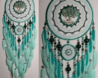 Large christmas gift Mint Dream Catcher Tree of life amazonite Dreamcatcher mint Dreamсatchers wall handmade amazonite mint tree of life