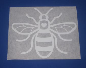 Manchester Bee Vinyl Car Decal Sticker 160mm x 130mm Heart White B