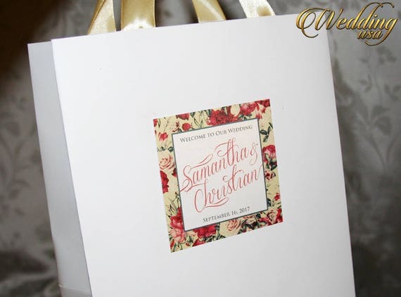 Personalized wedding welcome gift bags with satin ribbon and printing ...
