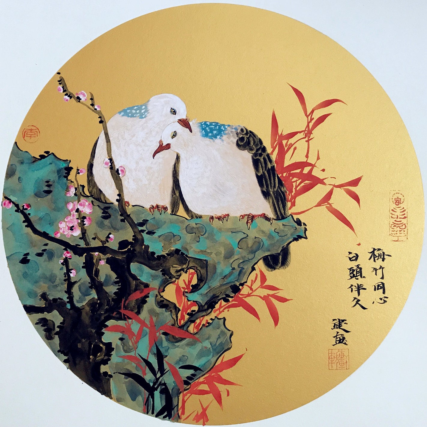Chinese fine art painting of love birds