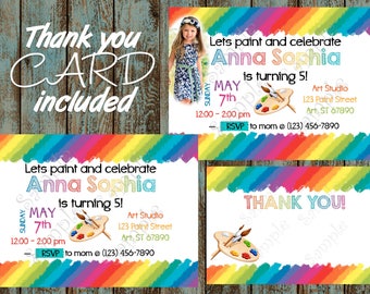 Art Party Invitation, Art Birthday Party Invitation, Paint Invitation, Art Birthday, Painting Party Invitation, Rainbow Art Party Invitation